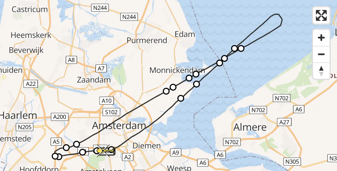 Routekaart van de vlucht: Lifeliner 1 naar VU Medisch Centrum Amsterdam