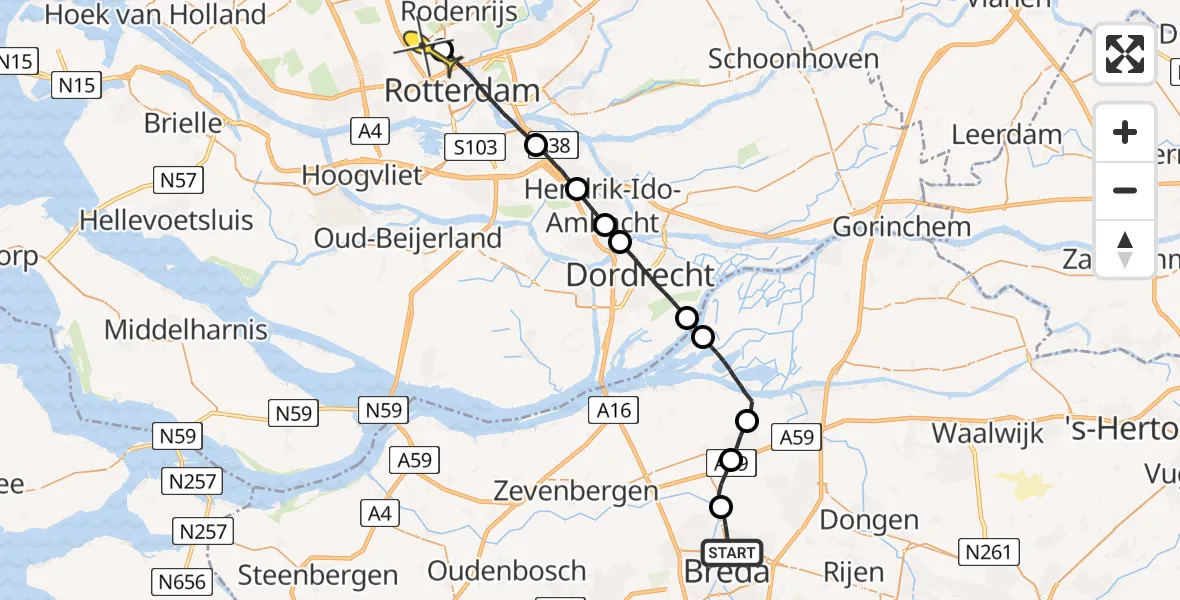 Routekaart van de vlucht: Lifeliner 2 naar Rotterdam The Hague Airport