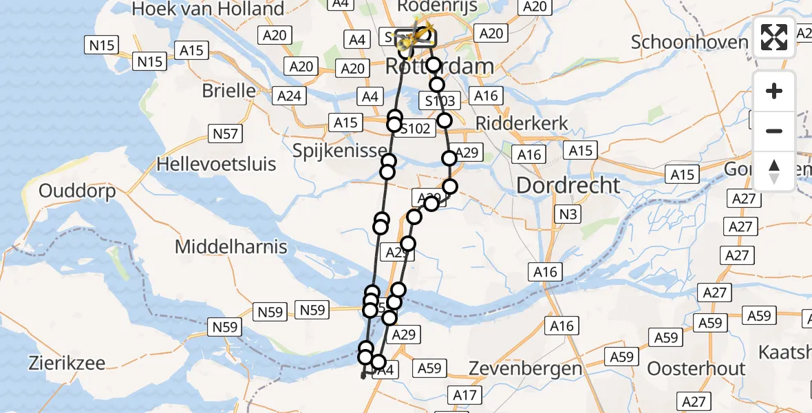 Vluchtroute Traumahelikopter Rotterdam The Hague Airport - Rotterdam The Hague Airport, 13 juli 2023, 15:46