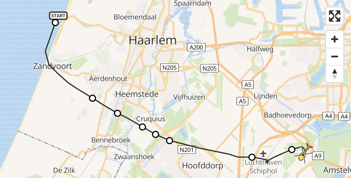 Routekaart van de vlucht: Politiehelikopter naar Schiphol