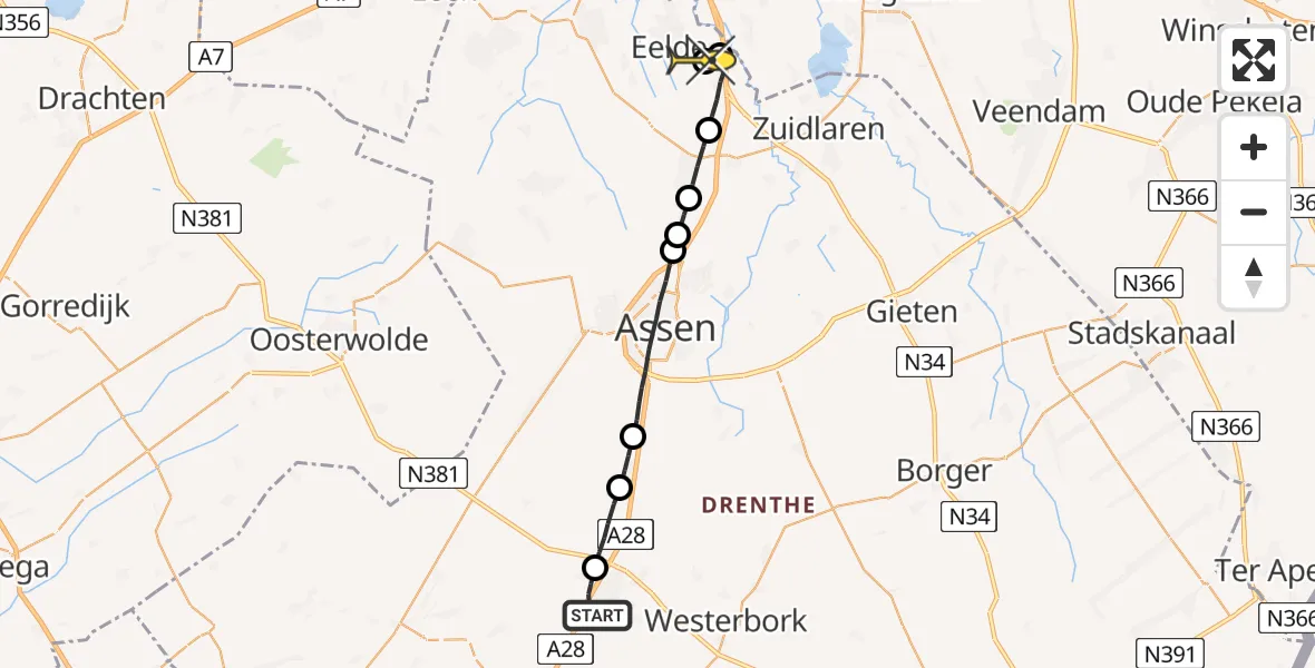 Routekaart van de vlucht: Lifeliner 4 naar Groningen Airport Eelde