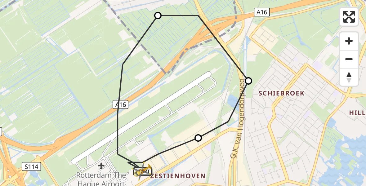 Vluchtroute Traumahelikopter Rotterdam The Hague Airport - Rotterdam The Hague Airport, 13 juli 2023, 18:03