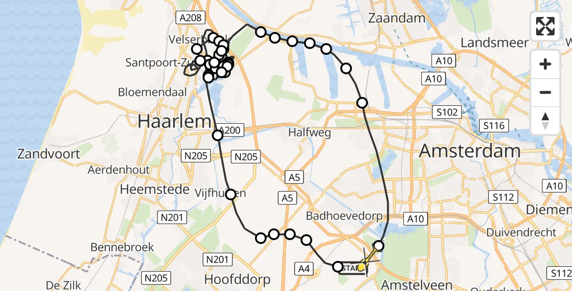 Routekaart van de vlucht: Politieheli naar Schiphol