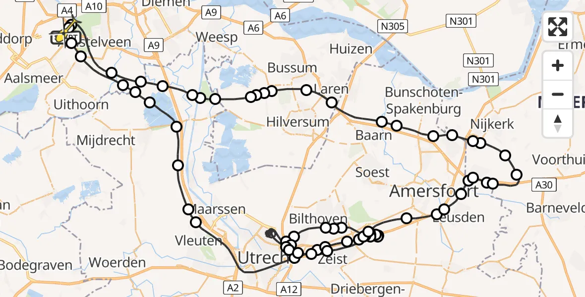 Routekaart van de vlucht: Politieheli naar Schiphol