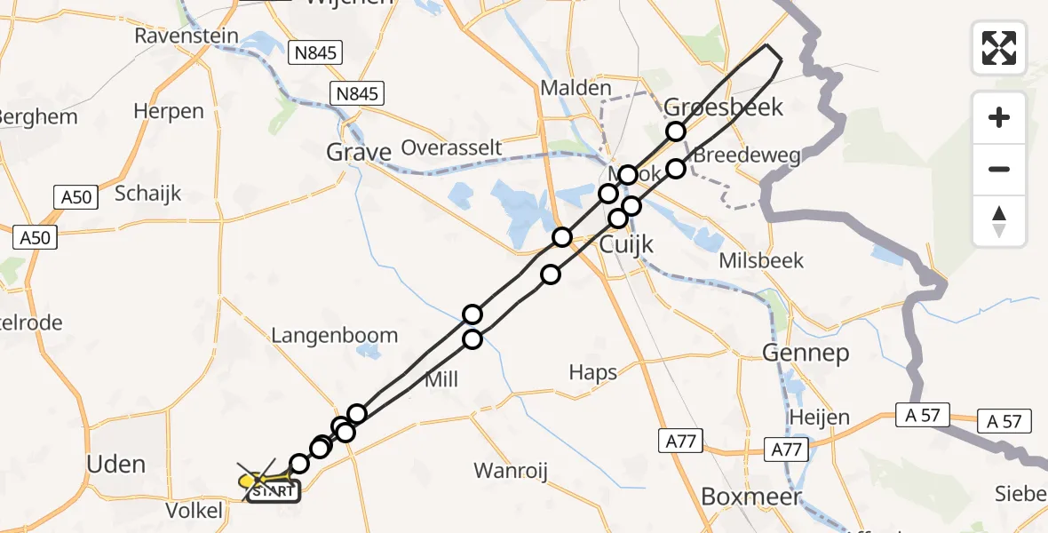 Routekaart van de vlucht: Lifeliner 3 naar Vliegbasis Volkel