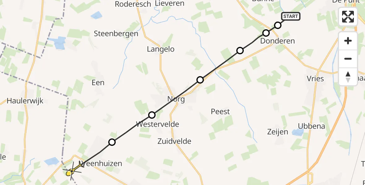 Routekaart van de vlucht: Politieheli naar Veenhuizen