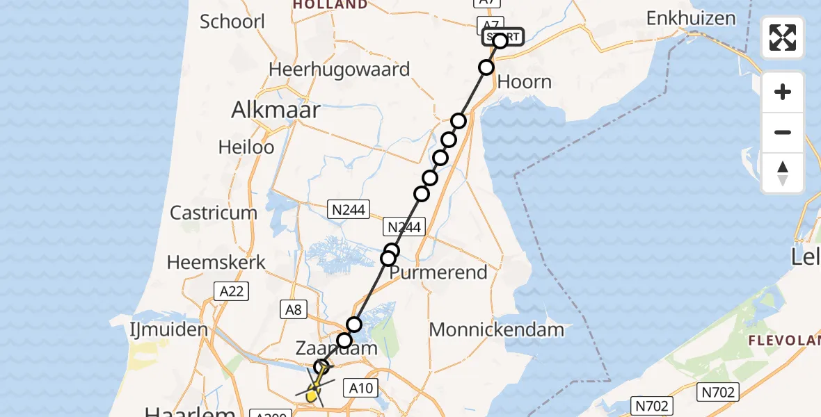 Routekaart van de vlucht: Lifeliner 1 naar Amsterdam Heliport