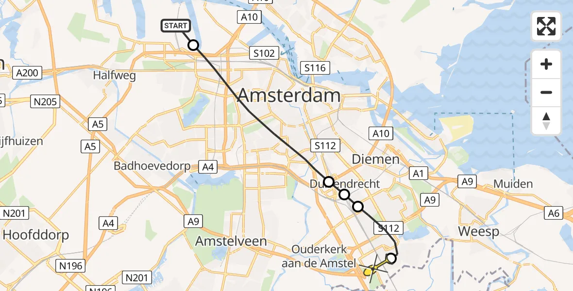 Routekaart van de vlucht: Lifeliner 1 naar Academisch Medisch Centrum (AMC)