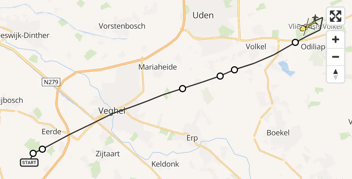 Routekaart van de vlucht: Lifeliner 3 naar Vliegbasis Volkel