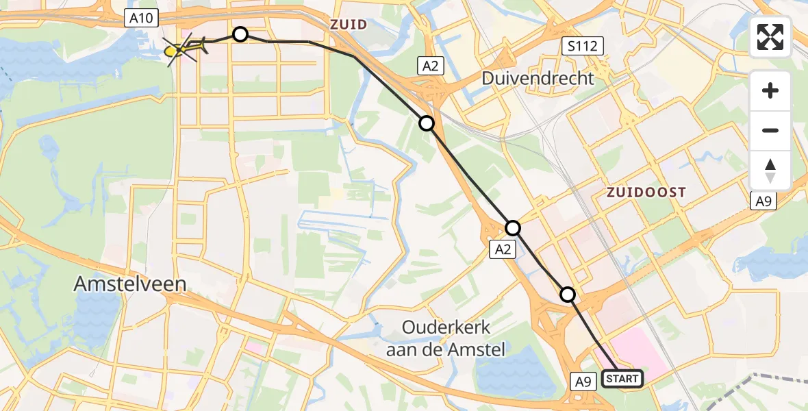 Routekaart van de vlucht: Lifeliner 1 naar VU Medisch Centrum Amsterdam