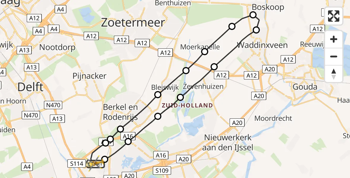 Vluchtroute Traumahelikopter Rotterdam The Hague Airport - Rotterdam The Hague Airport, 13 juli 2023, 21:49