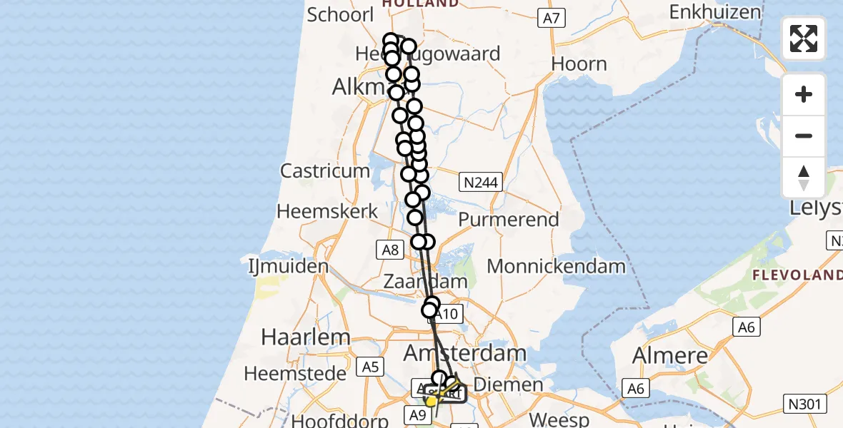 Routekaart van de vlucht: Lifeliner 1 naar VU Medisch Centrum Amsterdam