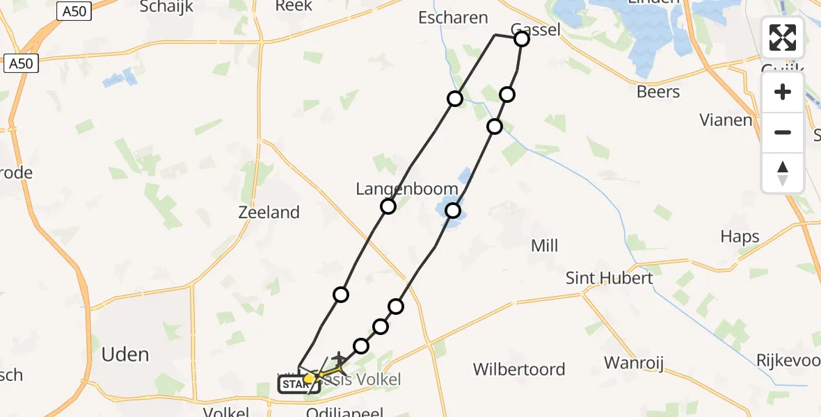 Routekaart van de vlucht: Lifeliner 3 naar Vliegbasis Volkel