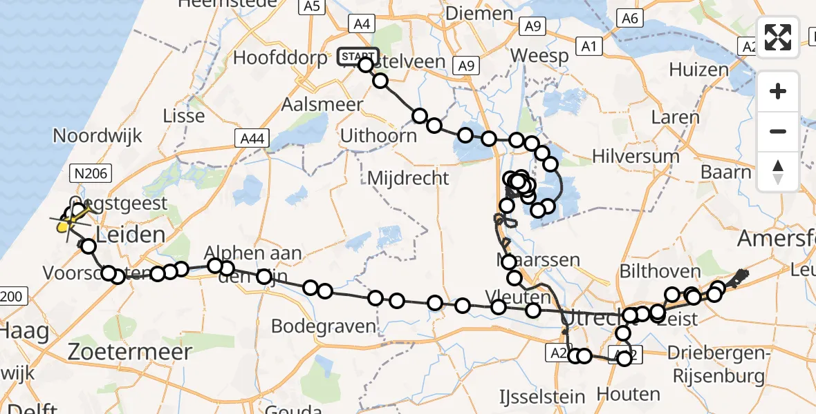 Routekaart van de vlucht: Politieheli naar Valkenburg