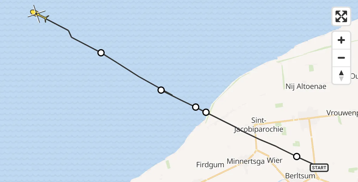 Routekaart van de vlucht: Ambulanceheli naar Oosterend