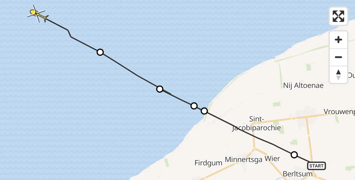 Routekaart van de vlucht: Ambulancehelikopter naar Oosterend