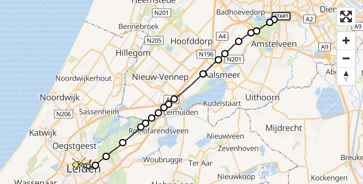 Routekaart van de vlucht: Lifeliner 1 naar Leiden