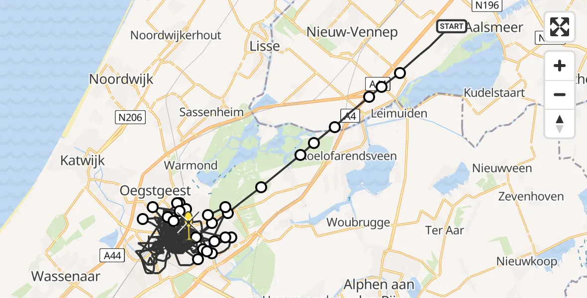 Routekaart van de vlucht: Politieheli naar Leiden