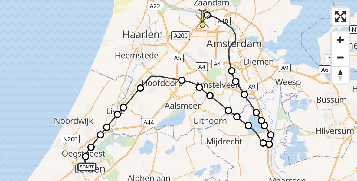 Routekaart van de vlucht: Lifeliner 1 naar Amsterdam Heliport