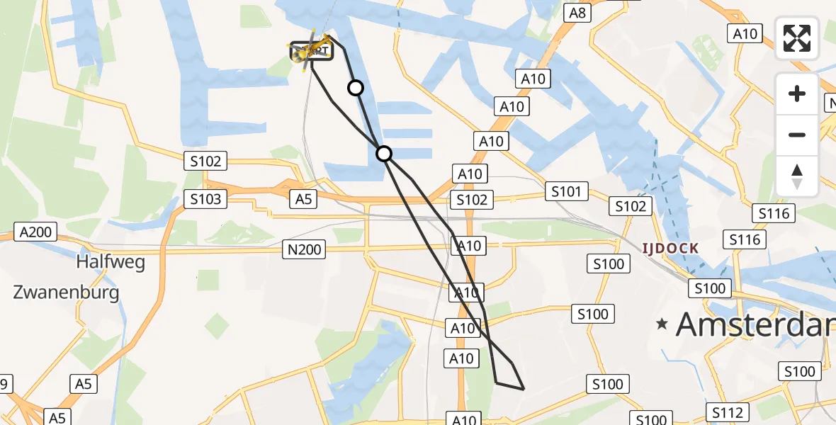 Vluchtroute Traumahelikopter Amsterdam Heliport - Amsterdam Heliport, 14 juli 2023, 08:38