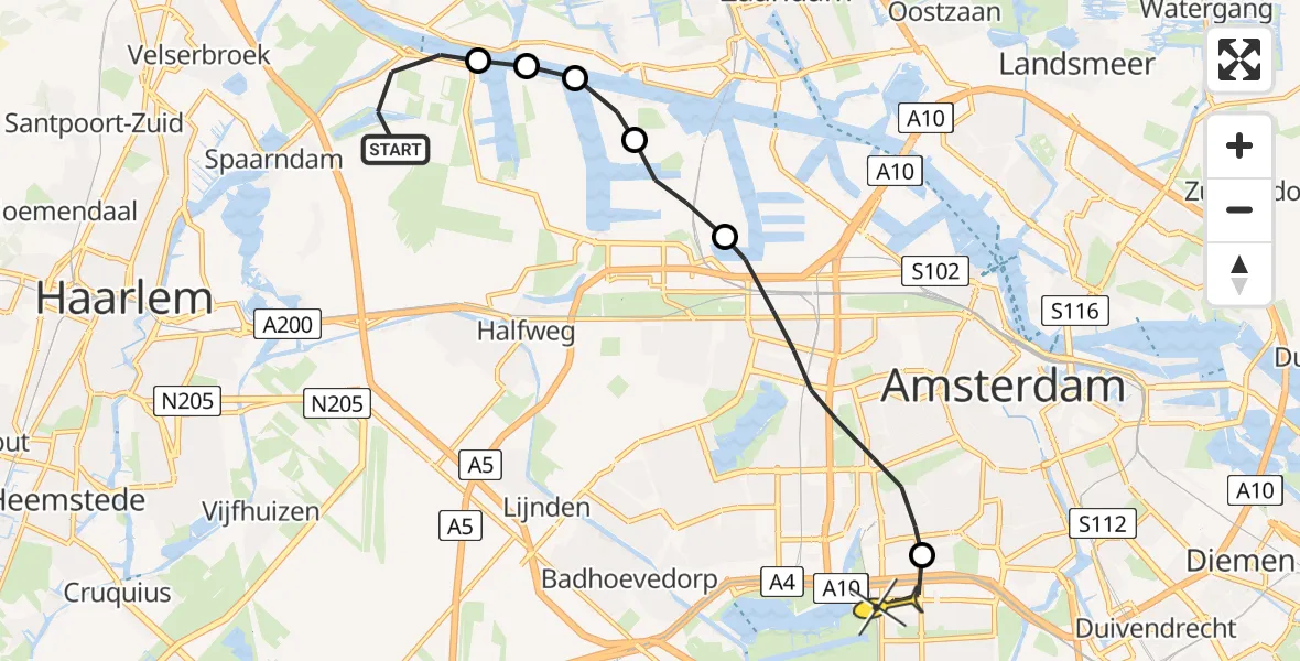 Routekaart van de vlucht: Lifeliner 1 naar VU Medisch Centrum Amsterdam