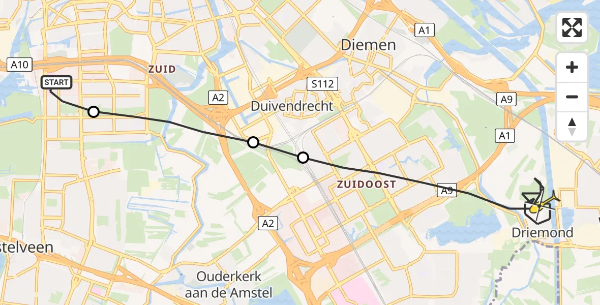 Routekaart van de vlucht: Lifeliner 1 naar Amsterdam