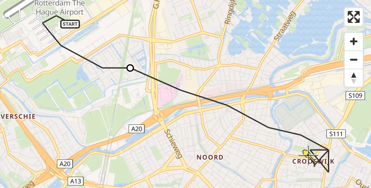 Routekaart van de vlucht: Lifeliner 2 naar Rotterdam