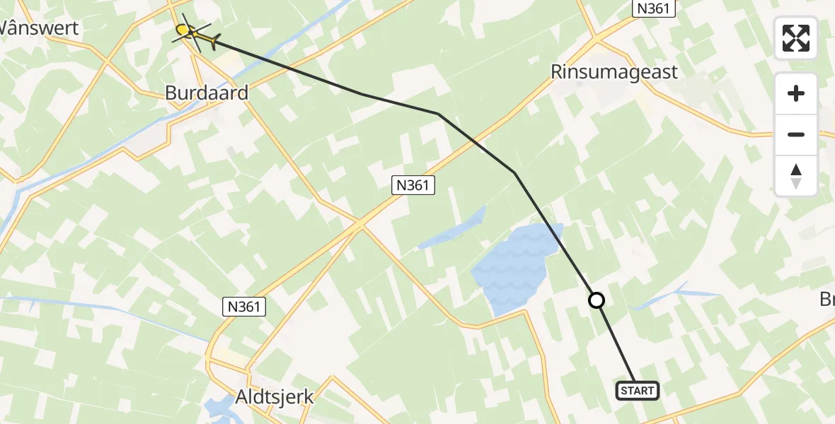 Routekaart van de vlucht: Ambulanceheli naar Burdaard
