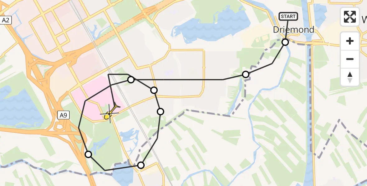 Routekaart van de vlucht: Lifeliner 1 naar Academisch Medisch Centrum (AMC)