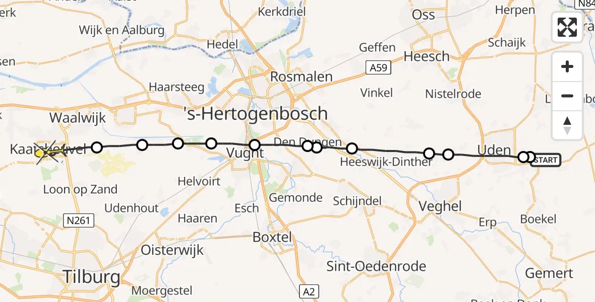 Routekaart van de vlucht: Lifeliner 3 naar Kaatsheuvel