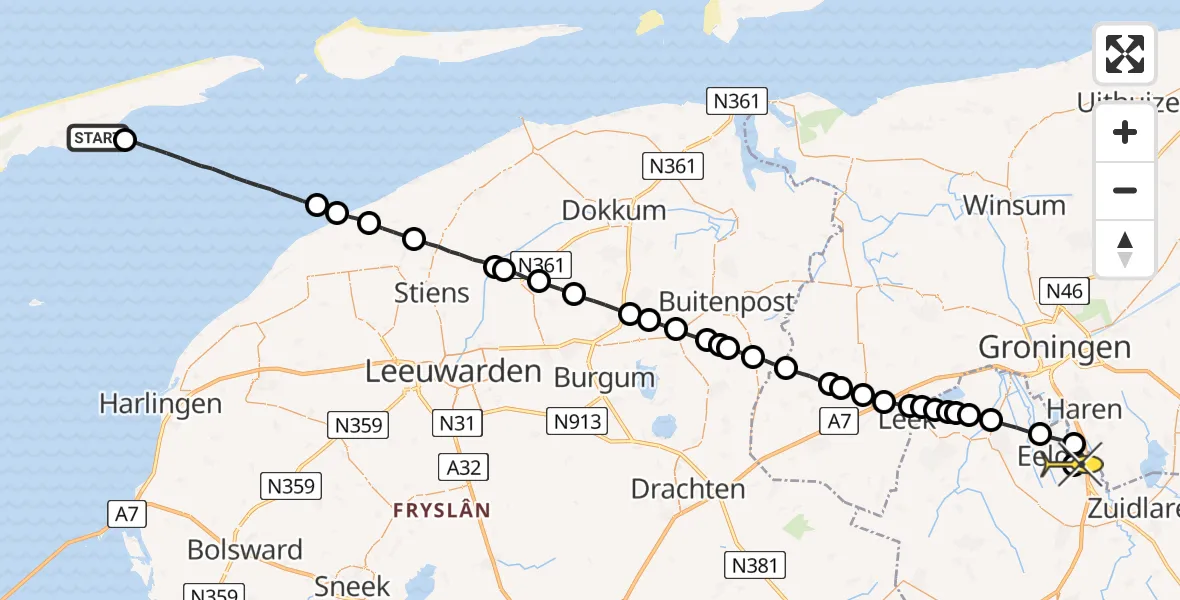 Routekaart van de vlucht: Lifeliner 4 naar Groningen Airport Eelde