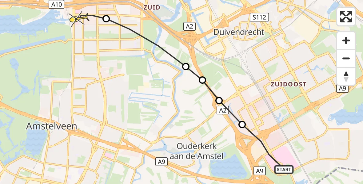 Routekaart van de vlucht: Lifeliner 1 naar VU Medisch Centrum Amsterdam