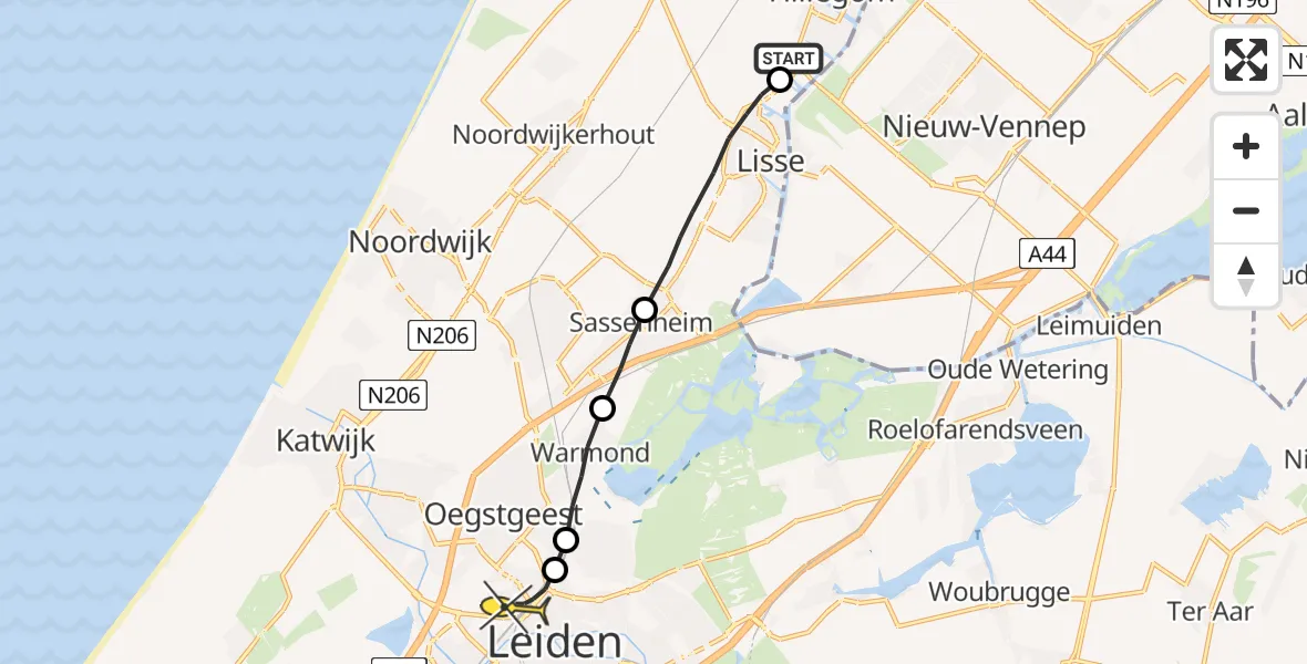 Routekaart van de vlucht: Lifeliner 2 naar Leiden