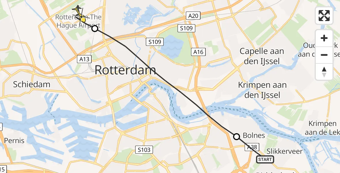 Routekaart van de vlucht: Lifeliner 1 naar Rotterdam The Hague Airport