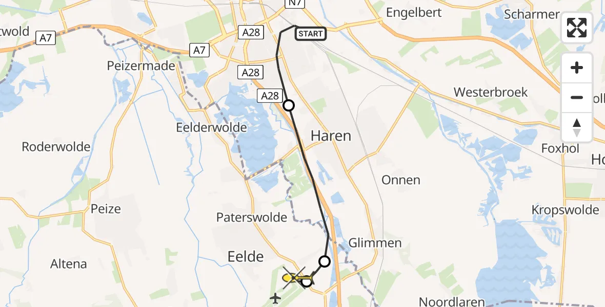 Routekaart van de vlucht: Lifeliner 4 naar Groningen Airport Eelde