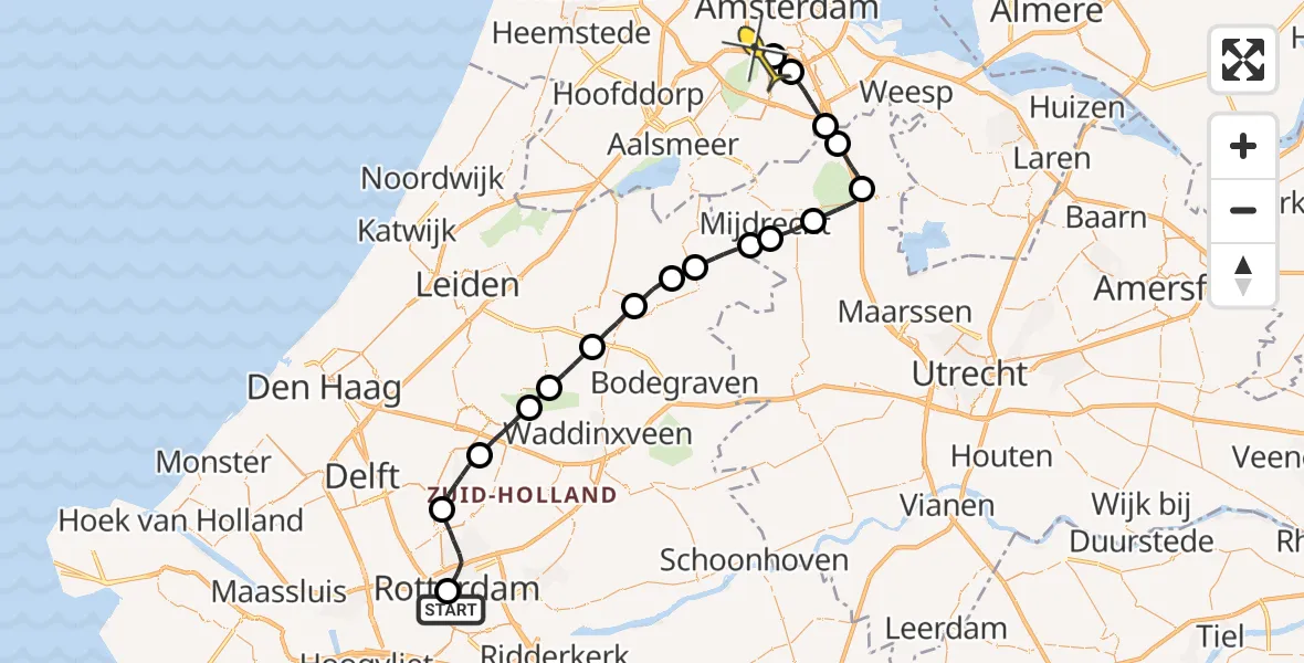 Routekaart van de vlucht: Lifeliner 1 naar VU Medisch Centrum Amsterdam