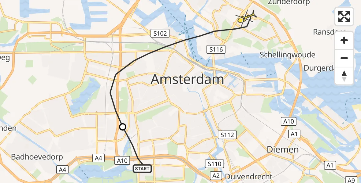 Routekaart van de vlucht: Lifeliner 1 naar Amsterdam