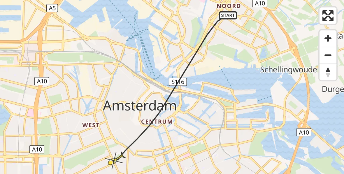 Routekaart van de vlucht: Lifeliner 1 naar Amsterdam