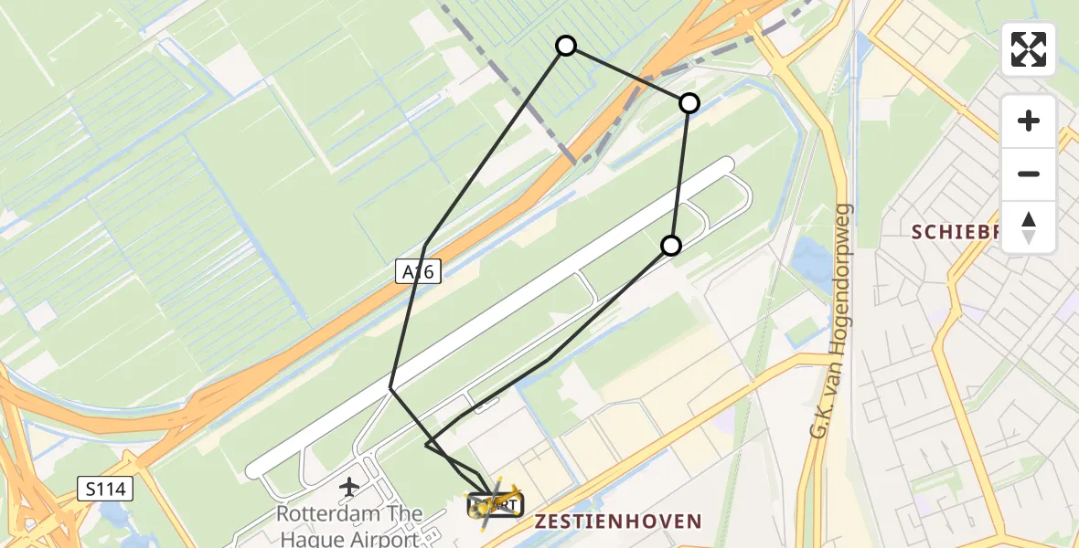 Vluchtroute Traumahelikopter Rotterdam The Hague Airport - Rotterdam The Hague Airport, 14 juli 2023, 13:54