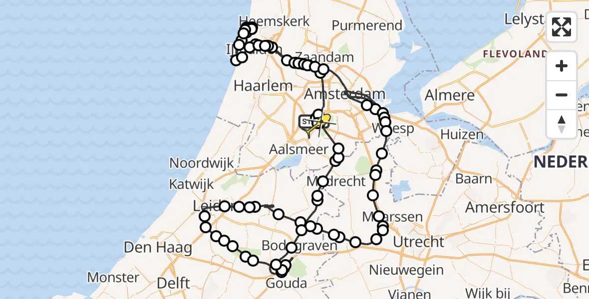 Routekaart van de vlucht: Politieheli naar Schiphol