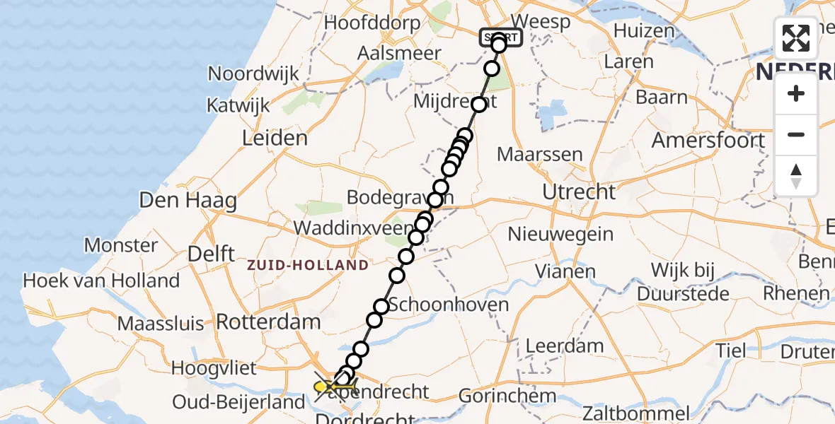 Routekaart van de vlucht: Lifeliner 1 naar Hendrik-Ido-Ambacht