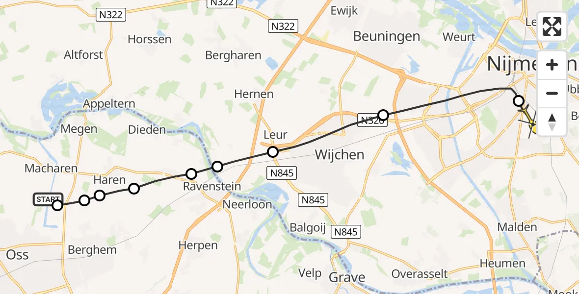 Routekaart van de vlucht: Lifeliner 3 naar Radboud Universitair Medisch Centrum