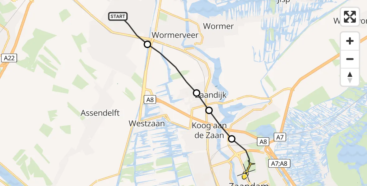 Routekaart van de vlucht: Lifeliner 2 naar Zaandam