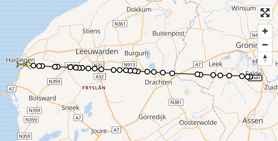 Routekaart van de vlucht: Lifeliner 4 naar Harlingen