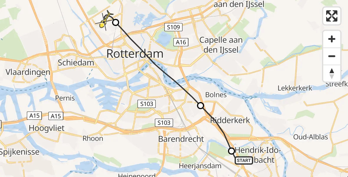 Routekaart van de vlucht: Lifeliner 1 naar Rotterdam The Hague Airport