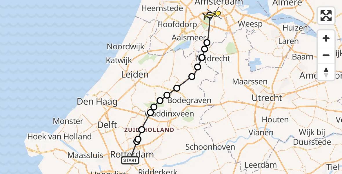 Routekaart van de vlucht: Lifeliner 1 naar VU Medisch Centrum Amsterdam