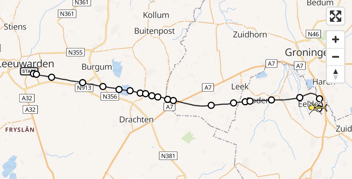 Routekaart van de vlucht: Lifeliner 4 naar Groningen Airport Eelde