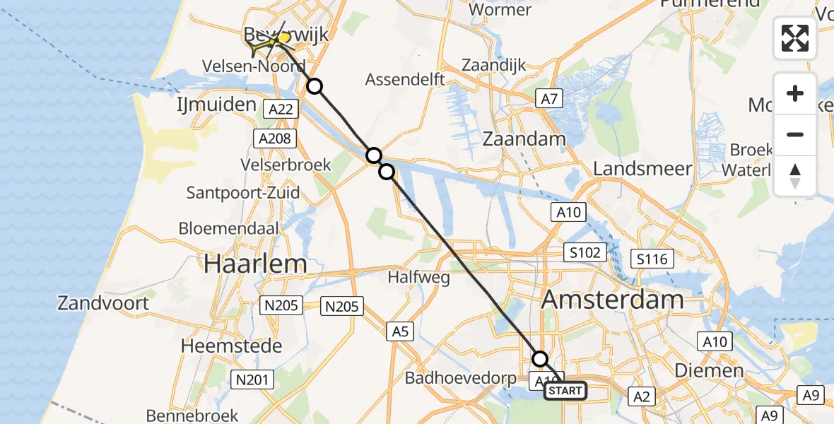 Routekaart van de vlucht: Lifeliner 1 naar Beverwijk