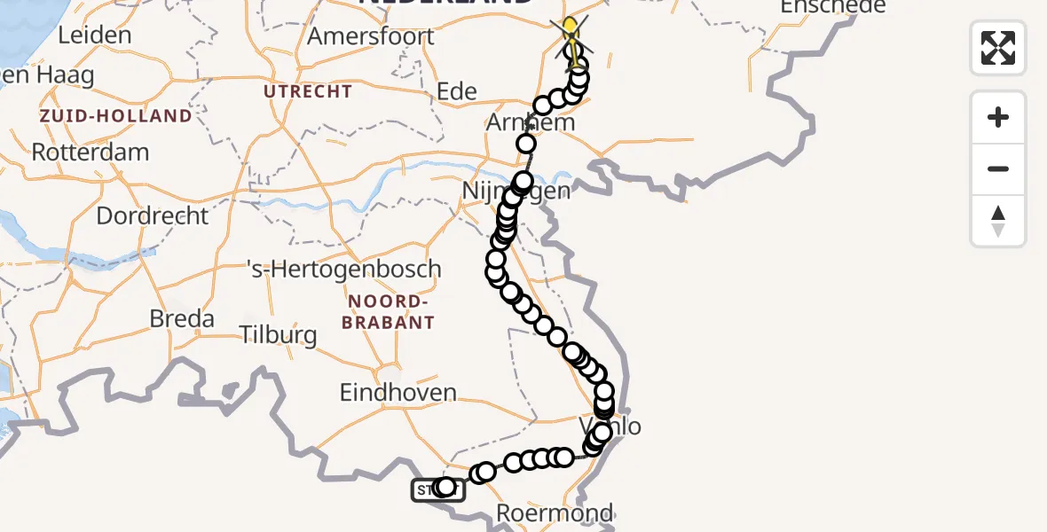 Routekaart van de vlucht: Politieheli naar Loenen