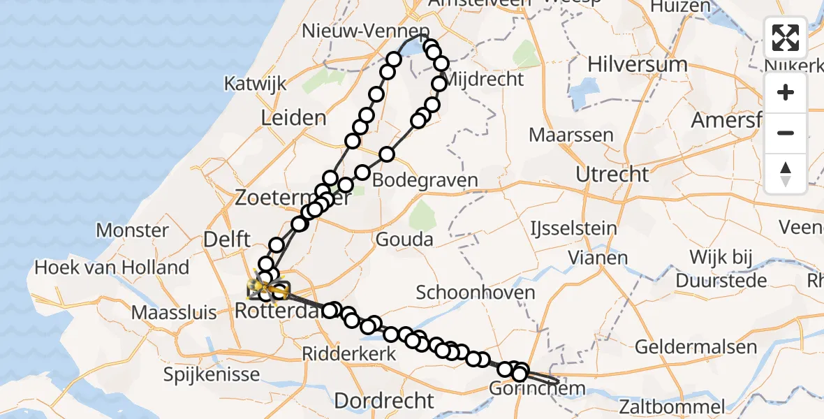 Vluchtroute Traumahelikopter Rotterdam The Hague Airport - Rotterdam The Hague Airport, 14 juli 2023, 17:41